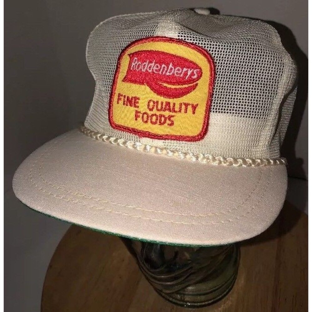 VTG ROTTENBERRYS FINE QUALITY FOODS 70s 80s USA White Trucker Hat Cap Snapback
